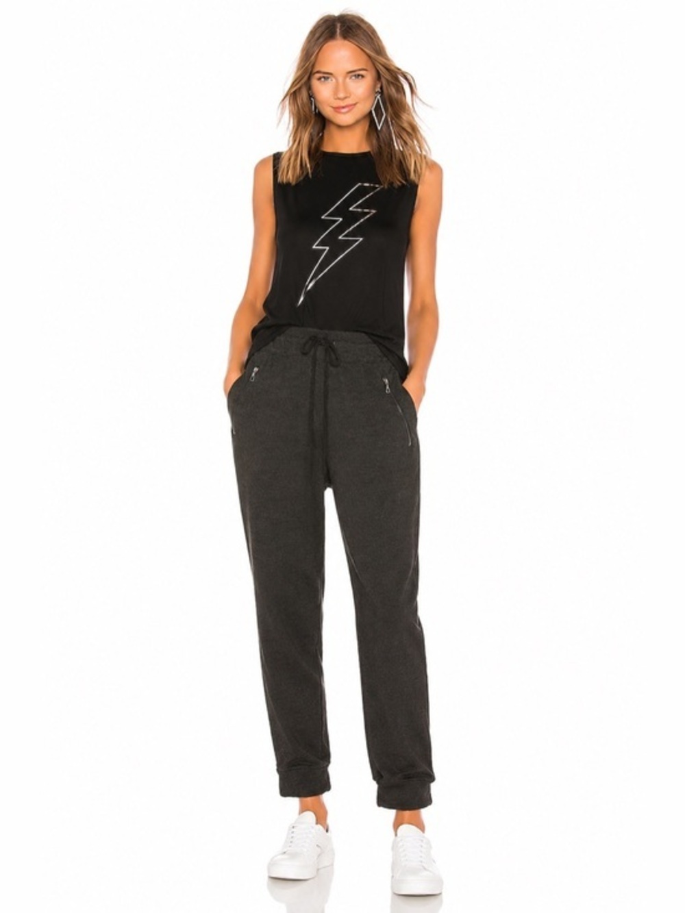 Majestic Filatures Women's Charcoal Drawstring Joggers with Zip Pockets